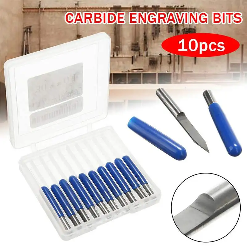 

10pcs/lot V Shape Flat Bottom Carbide PCB Engraving Bits CNC Router Tool 30 Degree Metal Cutter Mini Drill Bit