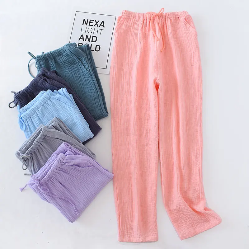 Повседневные штаны из 100% крепа и хлопка для пар мужские женские летние японские