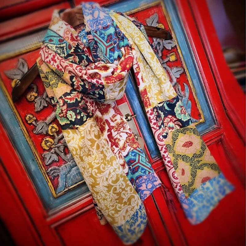 Женские шарфы Johnature с цветочным принтом Лоскутная бандана Осень зима 2020 новая