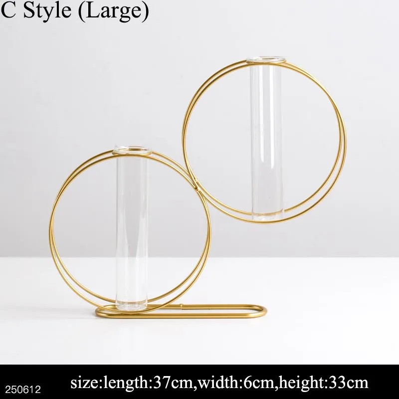 C Style (Large) Ins скандинавские золотистые железные художественные прозрачные стеклянные пробирки гидропоники цветочный горшок гостиная офисная ваза зеленые растения плантатор креативный - Цвет: C Style (Large)