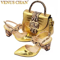 golden color hot selling ins african lady shoes and bag to match slingbacks sandals with shinning crystal classics style