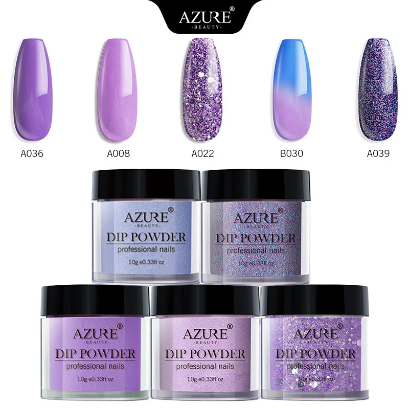 Azure beauty 5 шт./лот набор пудры для погружения термо меняющий цвет блестящая пудра