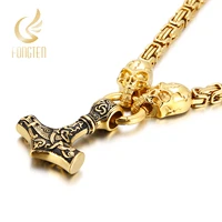 fongten viking skull cross wing box link chain men pendant necklace amulet scandinavian rune stainless steel punk accessories
