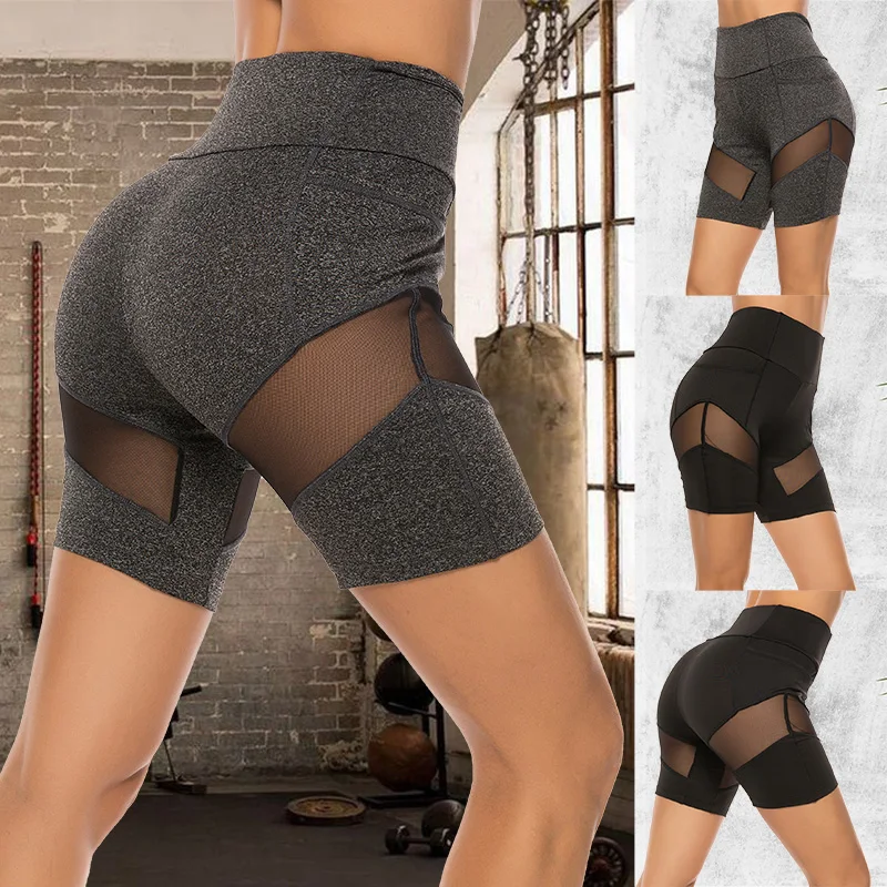 

Летние женские велосипедные шорты с высокой талией, прозрачные сетчатые Лоскутные шорты, танцевальный тренажерный зал, велосипедные Горяч...