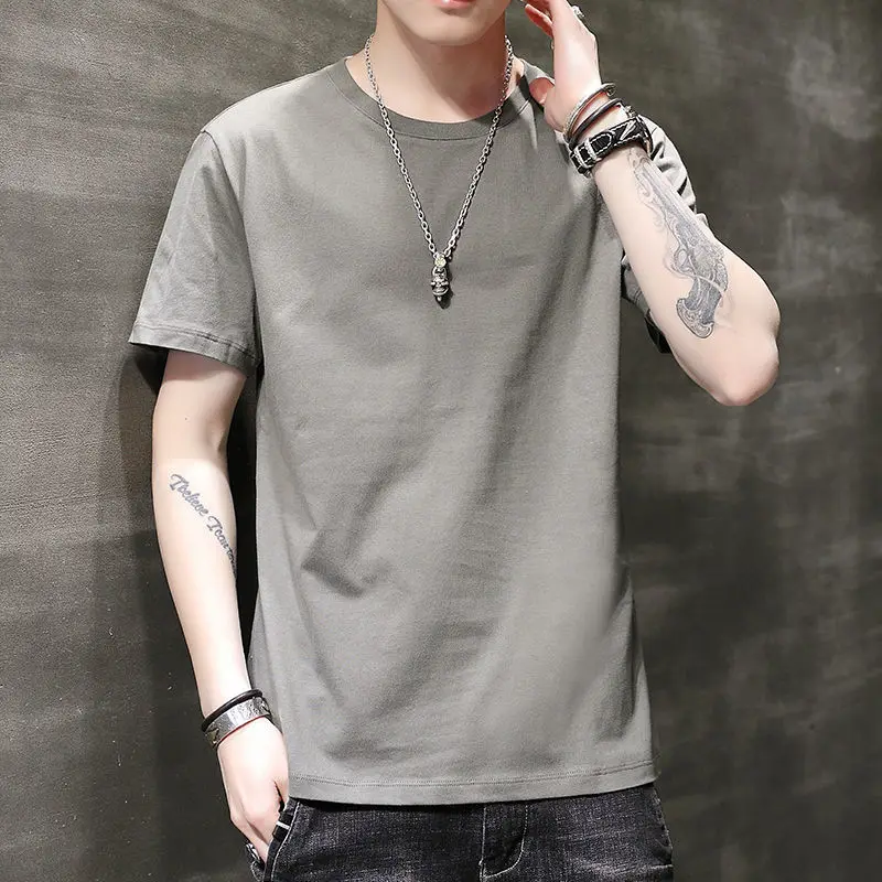 

Мужская свободная футболка с коротким рукавом, универсальный Повседневный Топ с круглым вырезом, лето 2021