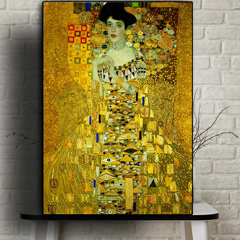 

Gustav Klimt Portrait of Adele Bloch and Oil Painting on Canvas Print Poster Modern Art Wall Pictures for Living Room Decor