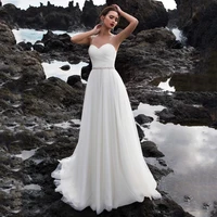graceful on sale 2021 sleeveless bridal wedding dresses illusion neckline beaded belt wedding gowns for bride buttons back new