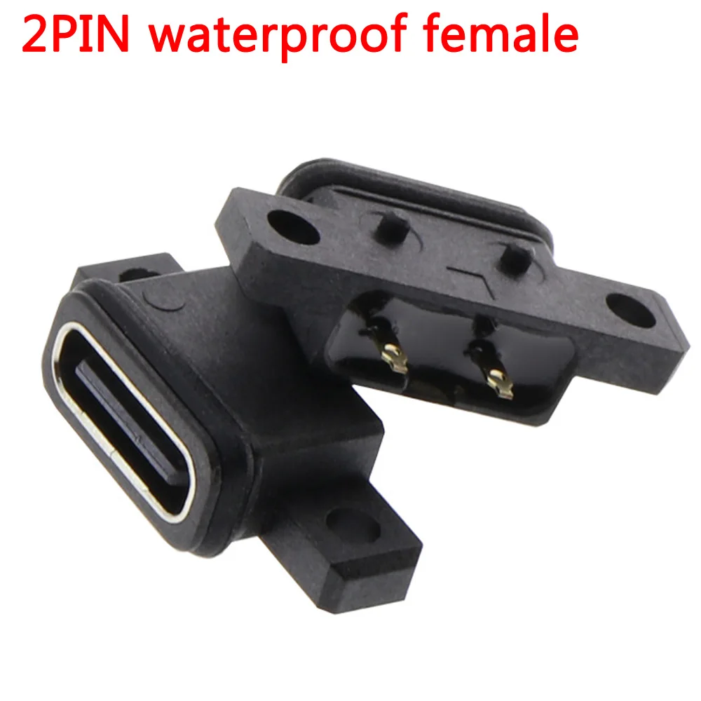 

TYPE C 2PIN Waterproof Female USB C Socket Port Binaural With Screw Hole Fast Charge Charging Interface 180 degree USB Connector