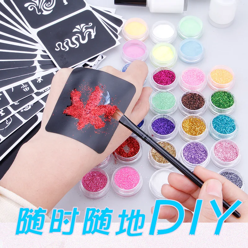 Алмазный Блестящий тату порошок блестящие кисти с клеями набор пустотелых