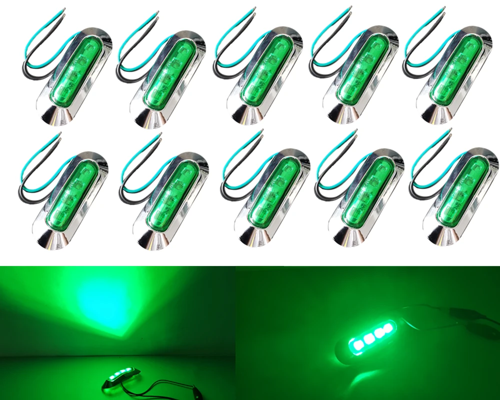 10 шт. 10В-30В Зеленый 4LED хром 24V боковые габаритные светильник задний фонарь Авто