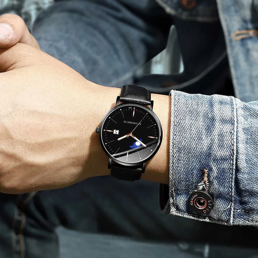 

Wwatch men luxury watches waterproof leather band fashion wristwatch mens quartz watch Calendar Function Busine watches @5