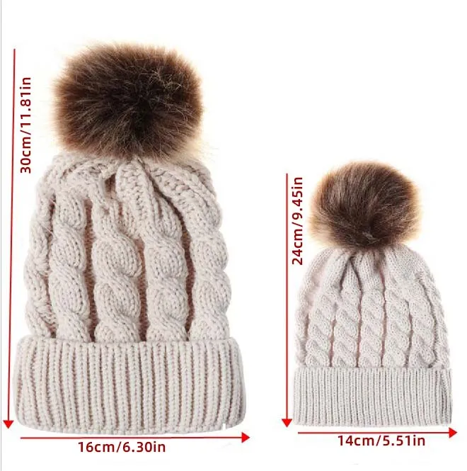 

Warm Knitted Hat Cute Kids Girls Hats Mother Daughter Family Matching Children Hats And Caps Winter Newborn Baby Hat Beanie Hat
