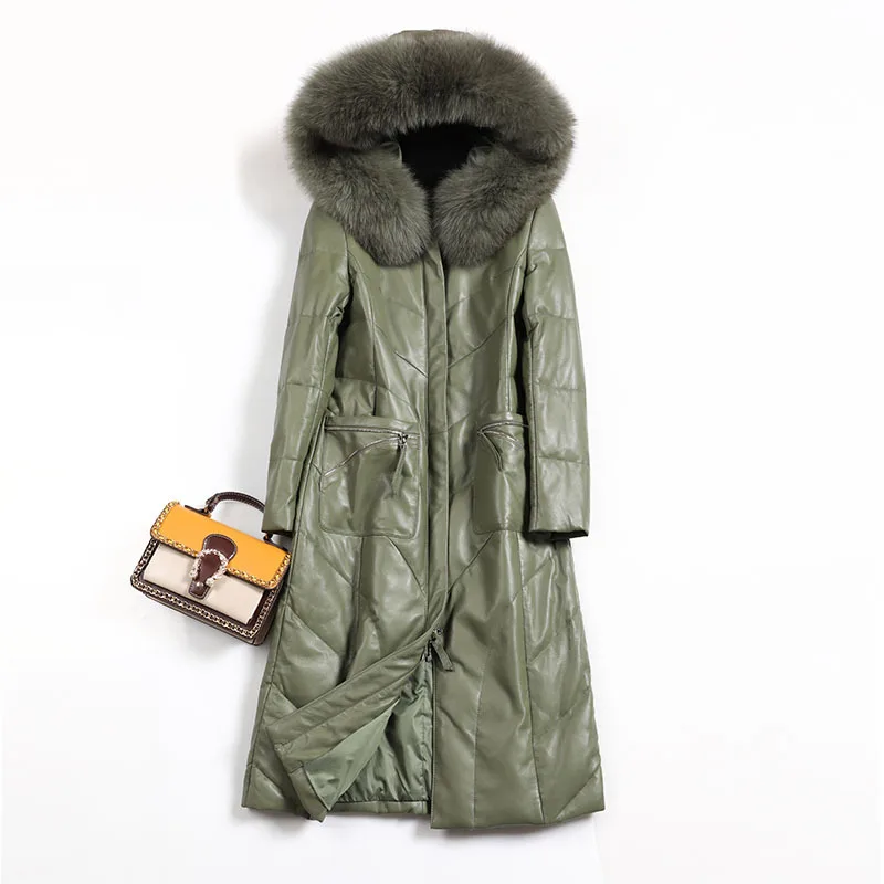 Парка из натуральной овечьей кожи длинное пальто куртка с капюшоном лисьего меха