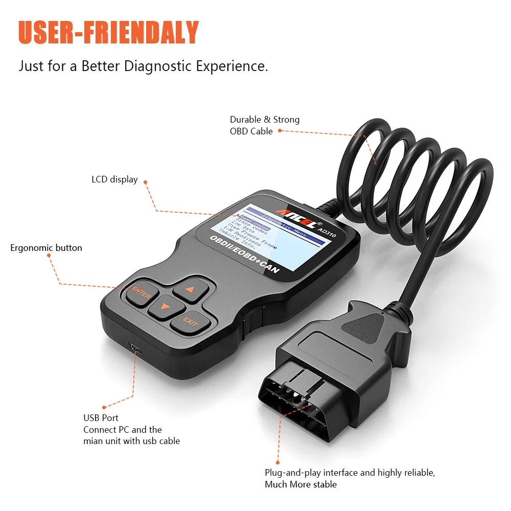 Диагностический сканер Ancel AD310 OBD2 диагностический прибор для всех типов
