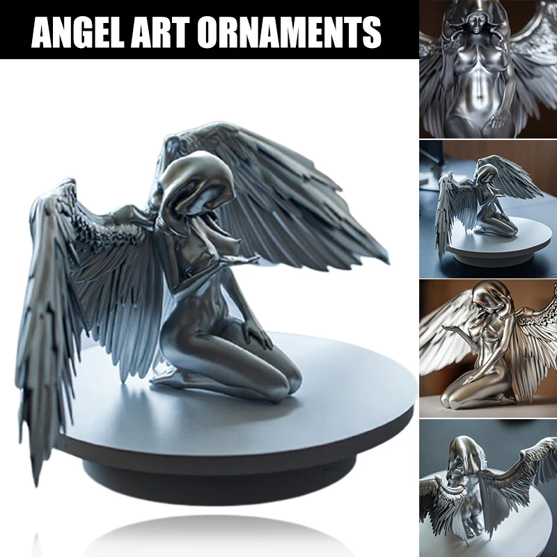 

Resin Sculpture Art Angel Female Woman Wing Kneeling Cloak Hat Angel Figurine Angel Ornament Statue Room Garden Decoration