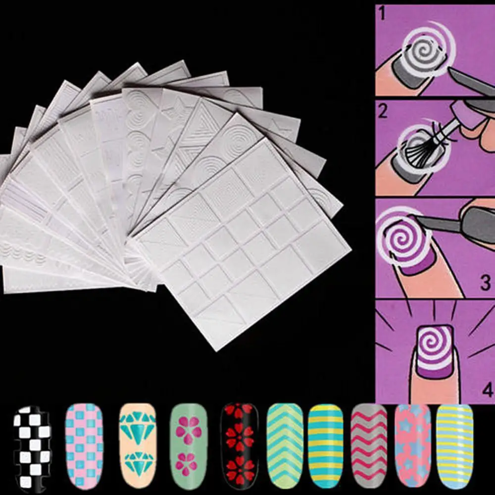 

70% Hot Sale 12Pcs/1Set Girls Nail Stickers Stencil Swirls Wave Decals DIY Manicure Tools