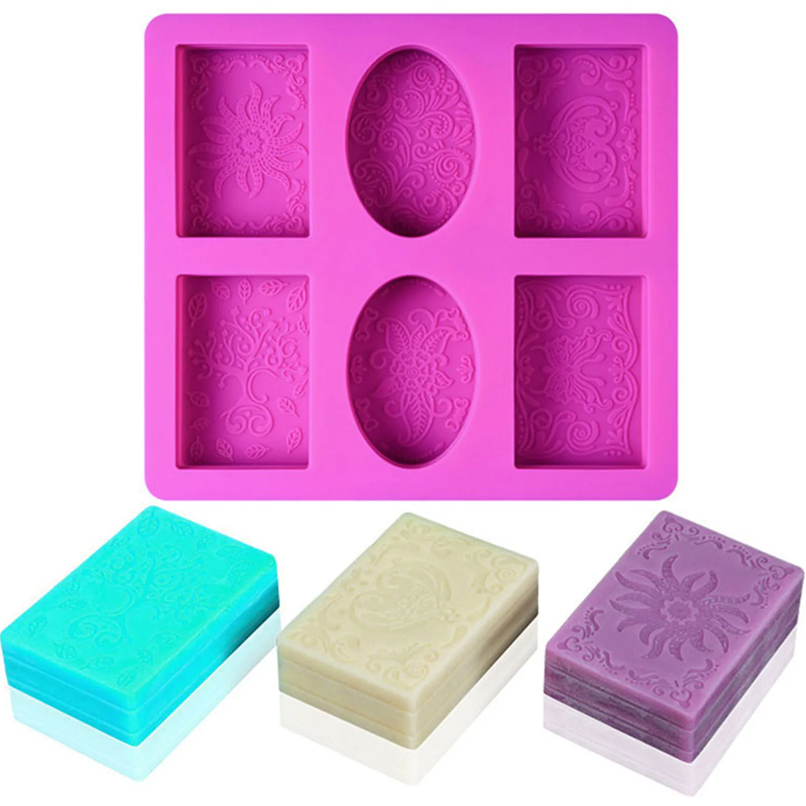

6 Cavity Rectangle Oval Silicone Soap Mold Handmade Soap Making Craft for Home Bathroom Soap Forms