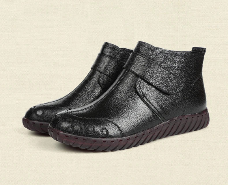 GKTINOO/ г. Зимние женские ботинки из натуральной кожи ручной работы г. botas Mujer, однотонные Зимние ботильоны без застежки ботинки на плоской подошве