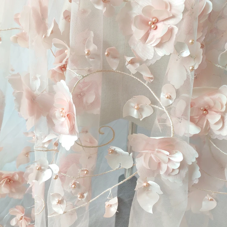 Свадебное платье сетчатая кружевная ткань с объемными бусинами и цветами 2021 | Дом