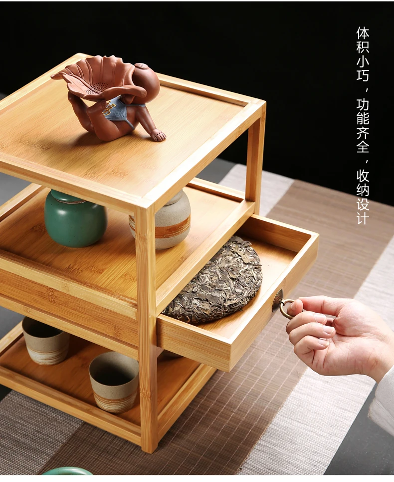 

bamboo Pu'er tea cake storage cabinet pot shelf ceremony decoration
