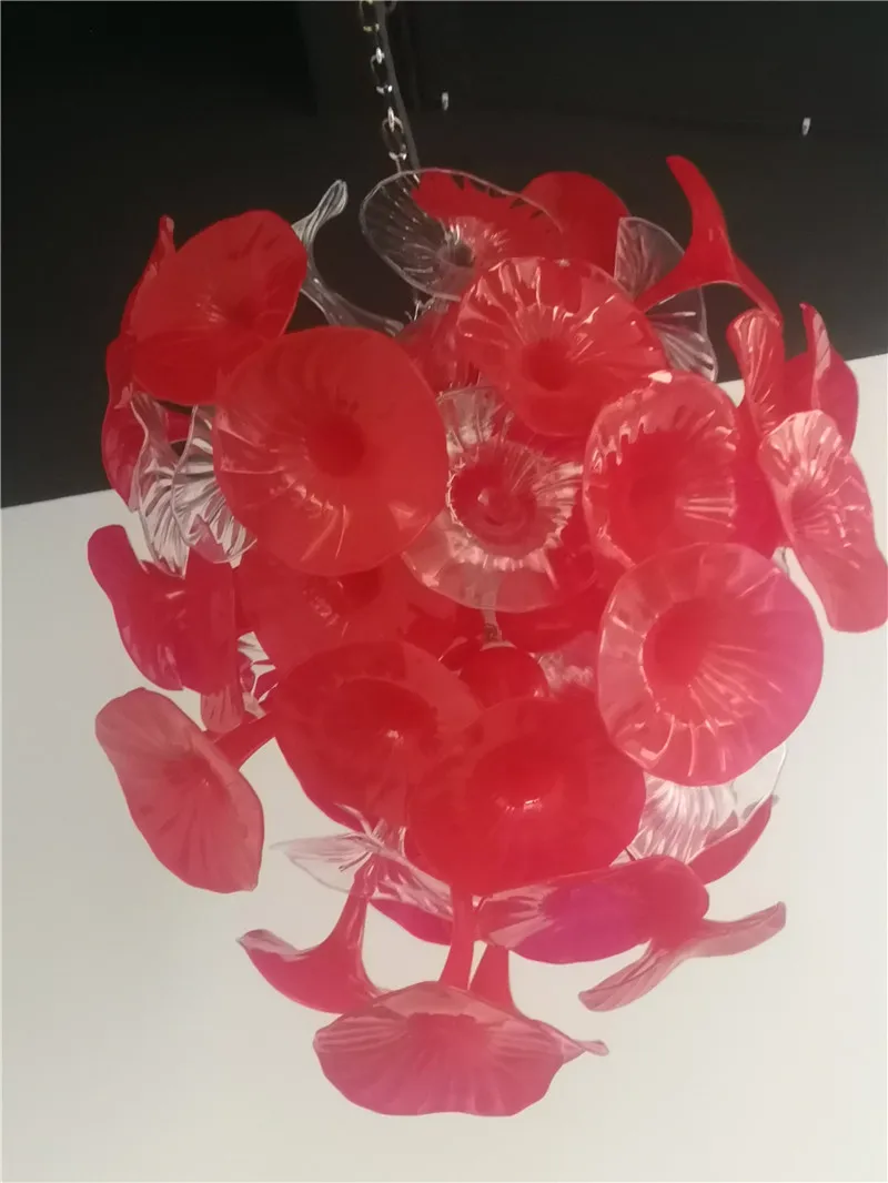 

New Flower Glass Chandelier Lighting Red Shade Luxury Wedding Chandeliers Hand Blown Glass Chandelier for Christmas Decor