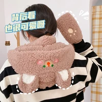 rabbit ear hat scarf one female autumn and winter sweet student hooded plush warm