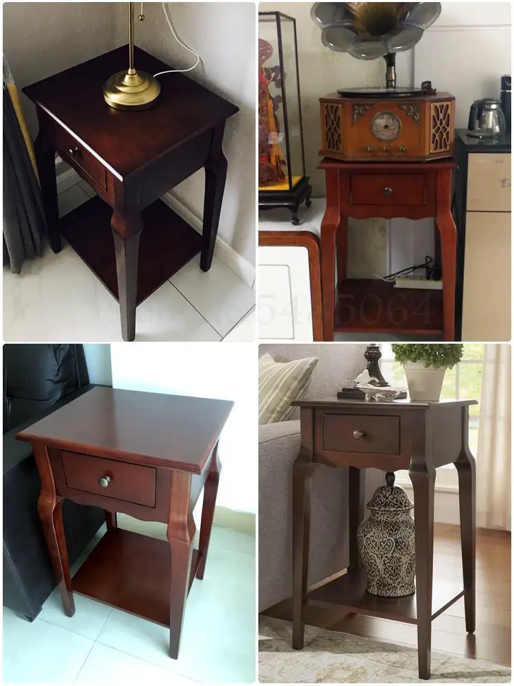 2000 Sofa Side Cabinet Small Square Table American Solid Wood Bedroom Bedside High Coffee Flower 70cm |
