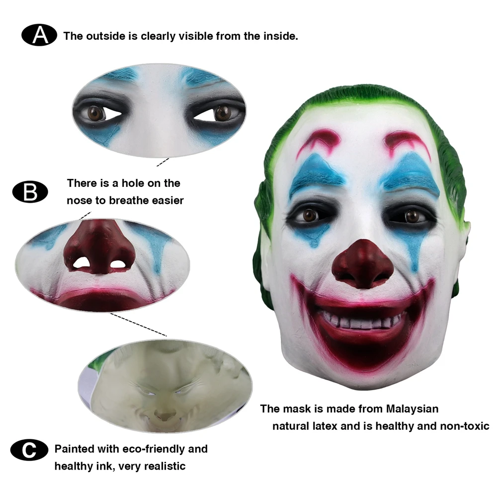 Космак Хэллоуин клоун зеленые волосы латексная маска набор головы ужасная для