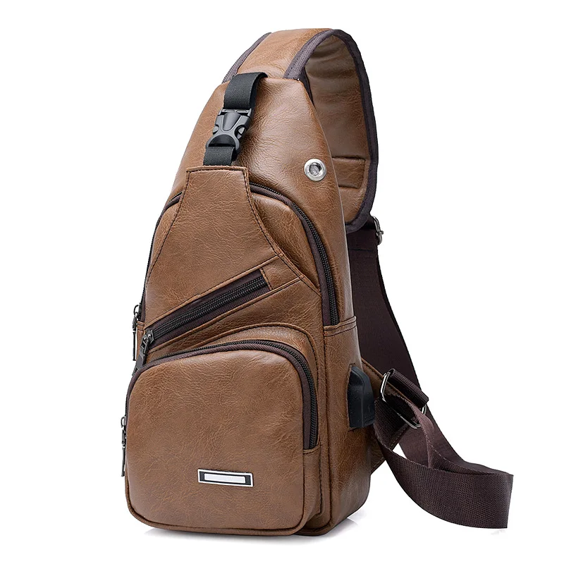 

Chest For Men PU Shoulder Bag Male Charging Bag Men'S USB Chest Bag Diagonal Package Messenger Bag New 2020 outdoor travel