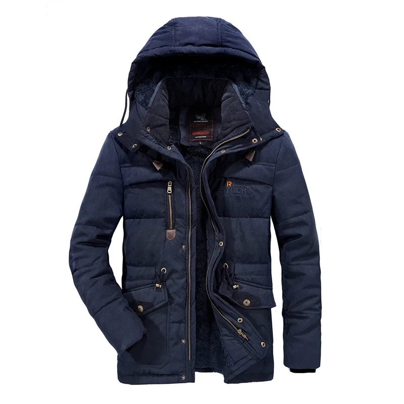 

Autumn Winter Plus Fleece Men's Oversize Cotton Padded Jackets Men Mid-length Hooded Parkas Jacket Male Middle-aged Thicken Tops