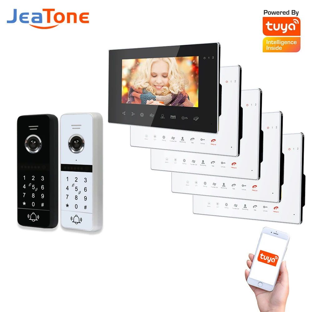 

Видеодомофон Jeatone, Wi-Fi, 2 двери, 5 монитор, 2 двери, AHD 960P