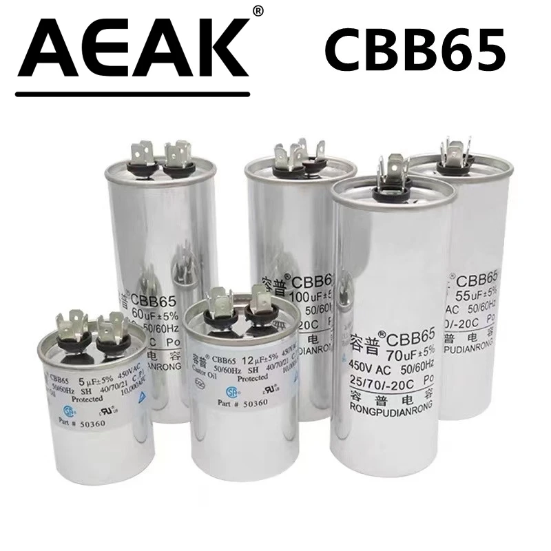 

CBB65 450V Air conditioning compressor starting capacitor 450V 6UF/10UF/16UF/20UF/30UF/40UF/50UF/60UF/70UF/80UF 5%