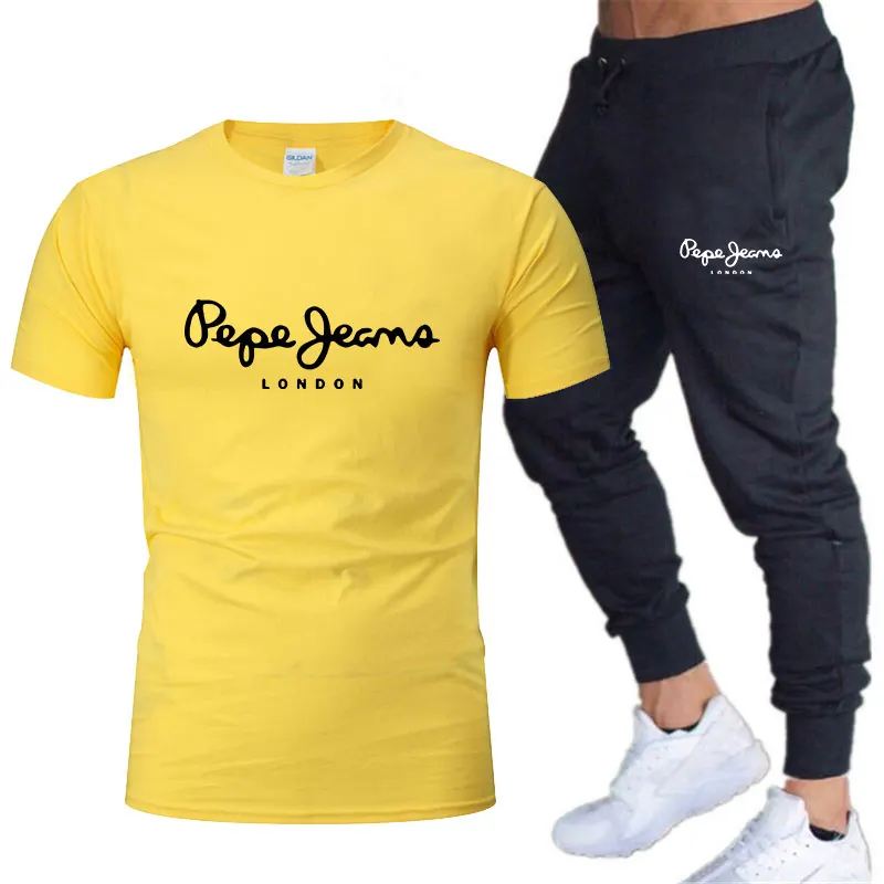 

2021 new men's T-shirts 2 sweatshirts cotton men's short sleeve T-shirt + pants suit sportswear casual men's clothing