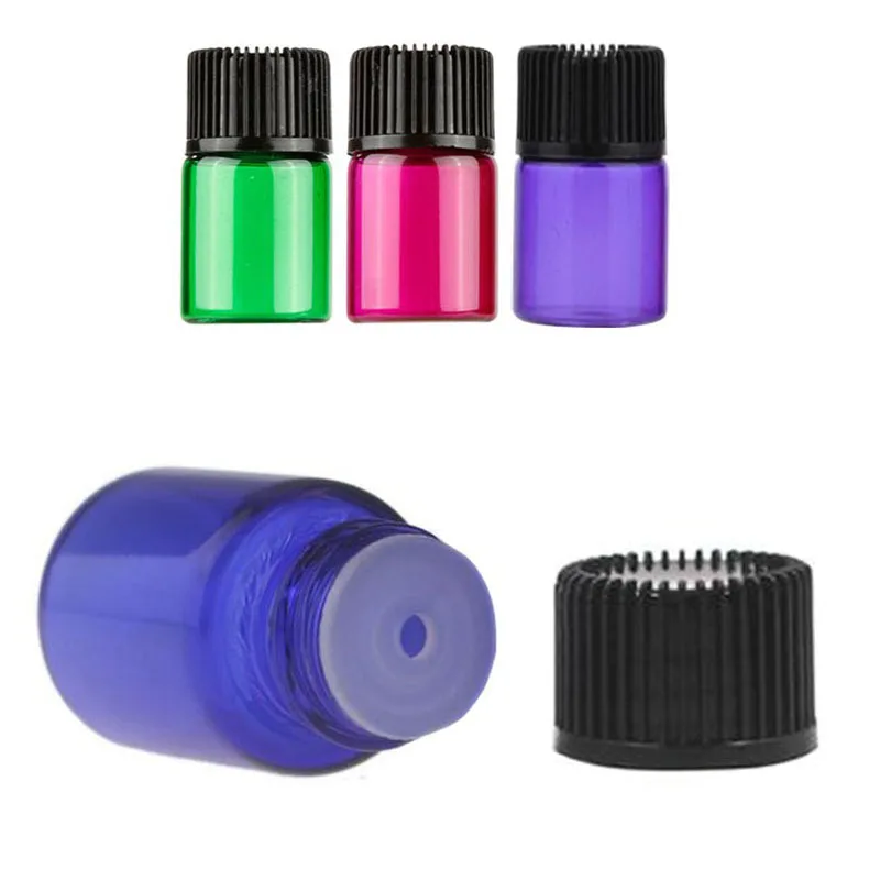 

30pcs Empty 1ml 2ml 3ml 5ml Mini Perfume Sample Liquid Colorful Glass Bottle With Tip and Plastic Cap Small Essential Oil Vials