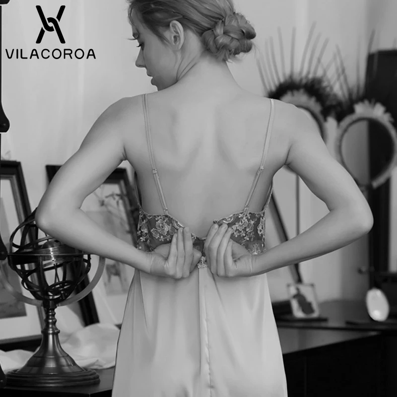 Шифоновая атласная пикантная вышивка Camisola Женская одежда для сна на бретельках с
