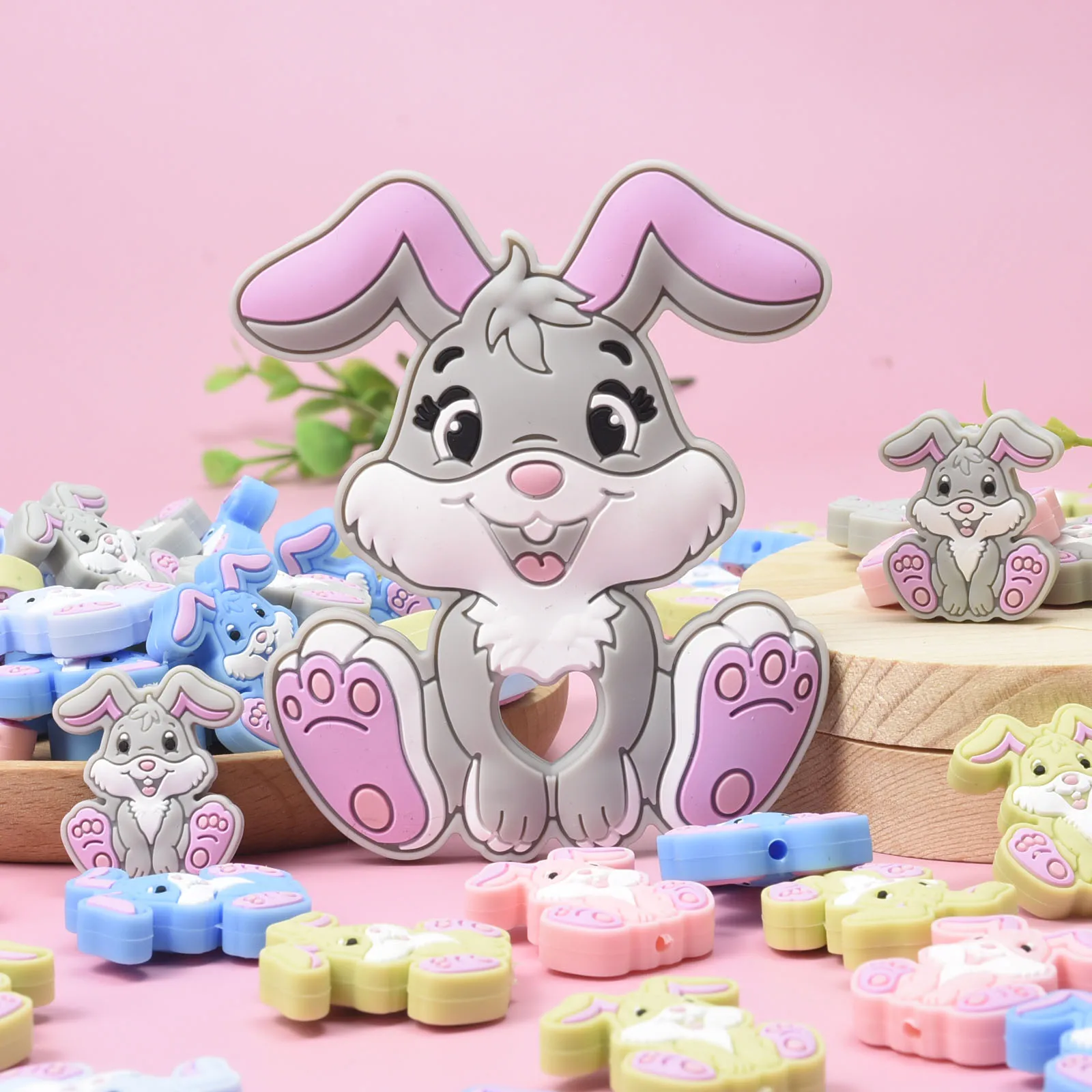 5/10/20 Uds nuevo lindo conejo de dibujos animados de silicona mordedor masticar Animal colgante DIY accesorios bisuter&iacute;a de chupete Clip juguete de dentici&oacute;n-3