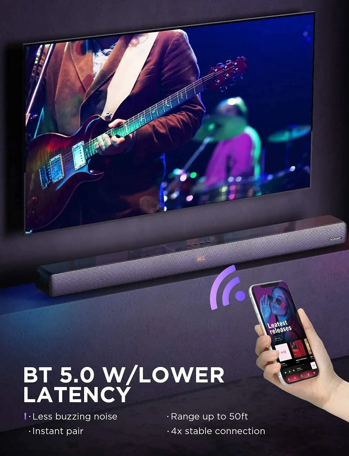 Проводная и беспроводная звуковая панель BOMAKER 100 Вт с Bluetooth для дома 9 EQs/Deep Bass/CEC