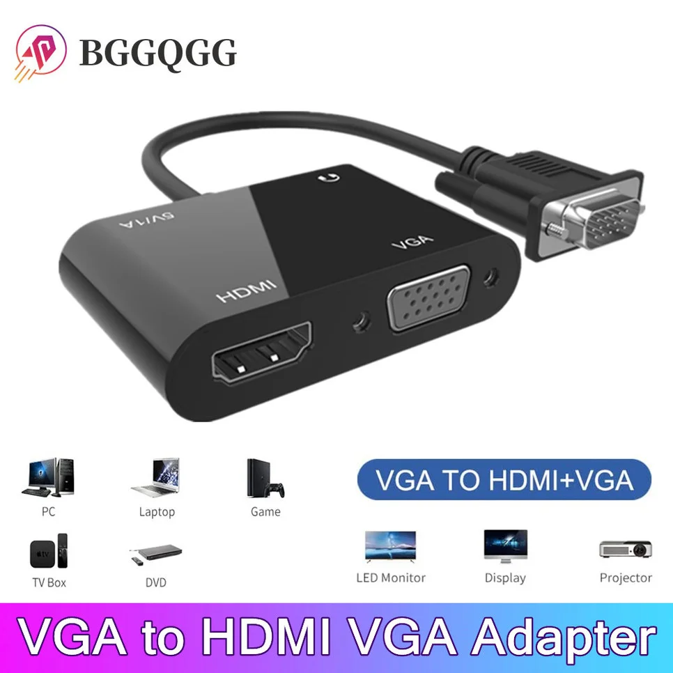 

BGGQGG HD VGA to HDMI VGA adapter, VGA splitter 1 in 2 output for computers desktops laptops computers monitors projectors