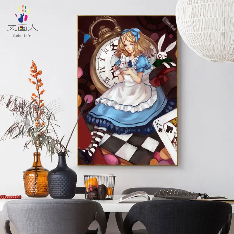

paint by number art painting by numbers Alice in Wonderland series hand-painted color oil painting anime series