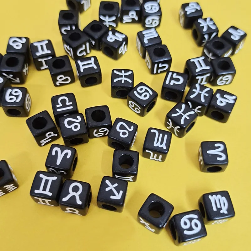 

100pcs Cubes Mix Zodiac Constellation Sign Bead Charms Spacer Loose Beads For Jewelry Making DIY Bracelet Necklace Accessories