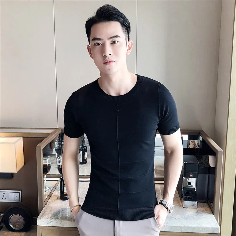 

B2020-2020Summer new men's T-shirts solid color slim trend casual short-sleeved fashion