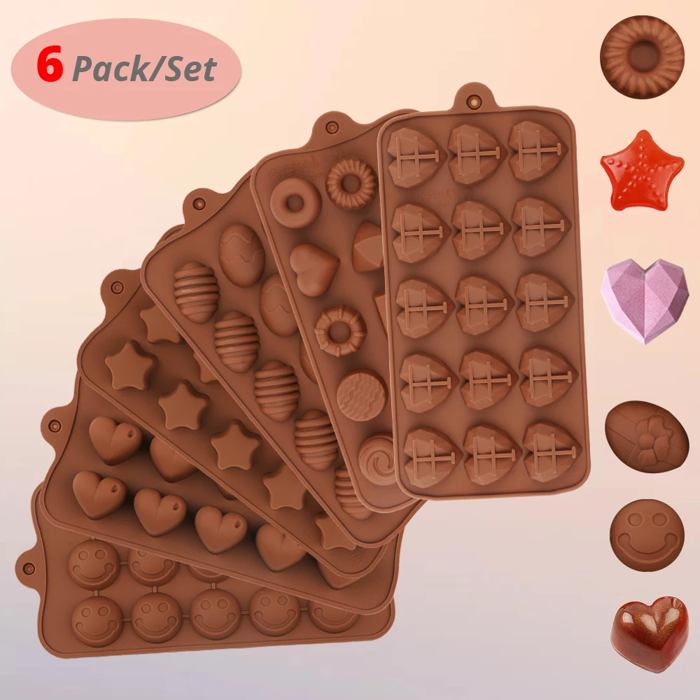 

6Pack Food Grade Silicone Chocolate Mold Reusable Pastry Molds Candy Gummy Mold Cake Decorating Mould Baking Forms Tool BPA free