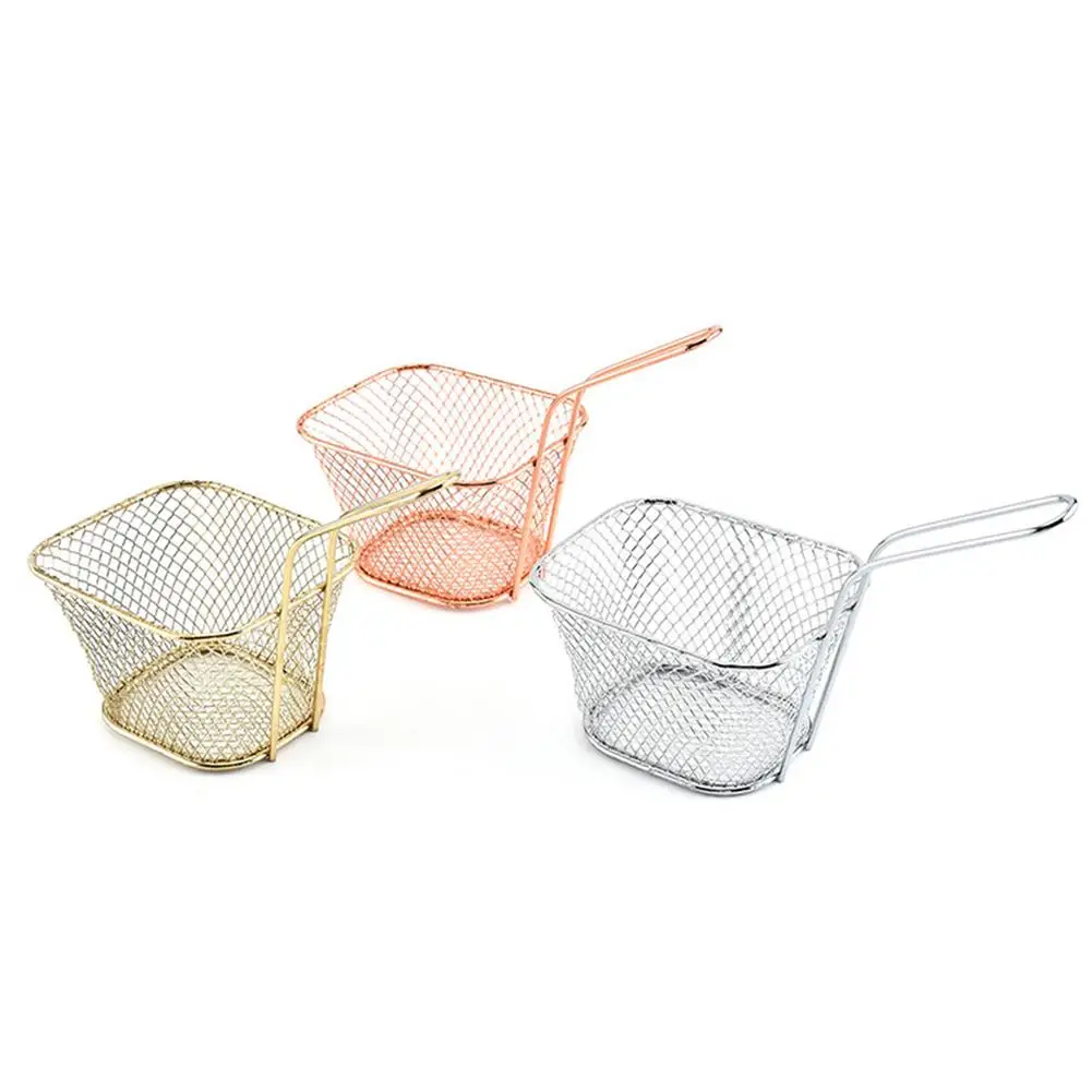 

Mini Fry Chips Basket Stainless Steel Fries Holder Cooking Tool Square French Fry Basket Kitchen Dining Snack Grill Basket