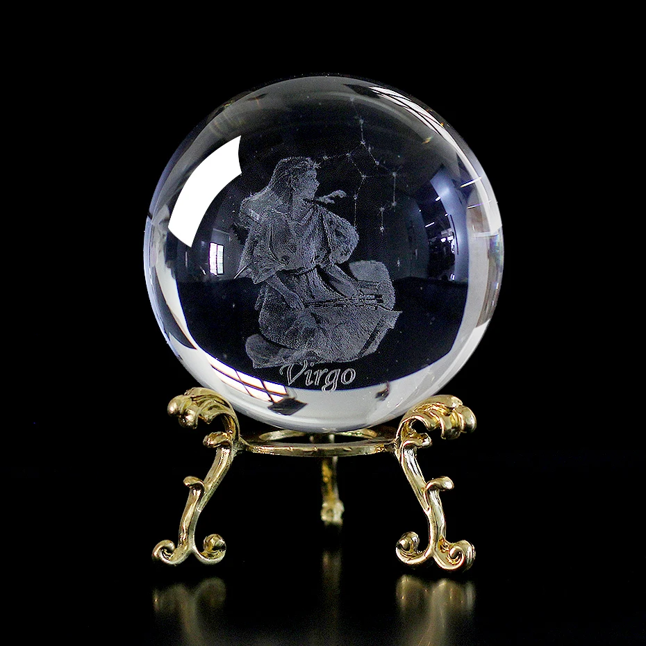 60 MM 3D Zodiac Sign Star Crystal Ball Laser Engraved Glass Sphere Crystal Craft Home Decor Birthday Gift Ornament