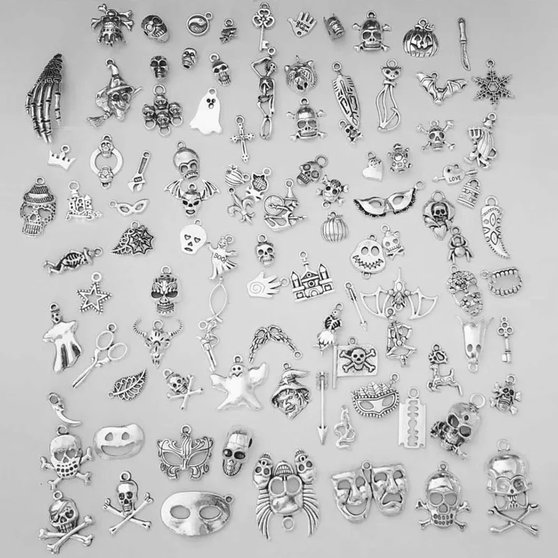 100 шт./компл. Тибетский серебристый цвет винтажные смешанные Хэллоуин шаньтоу