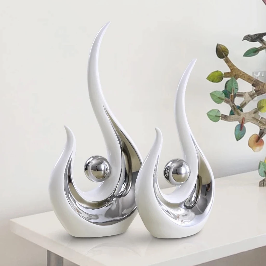 

Статуя абстрактной скульптуры для офиса и домашнего декора, 2 шт., керамические фигурки, геометрические аксессуары с гальваническим покрыти...