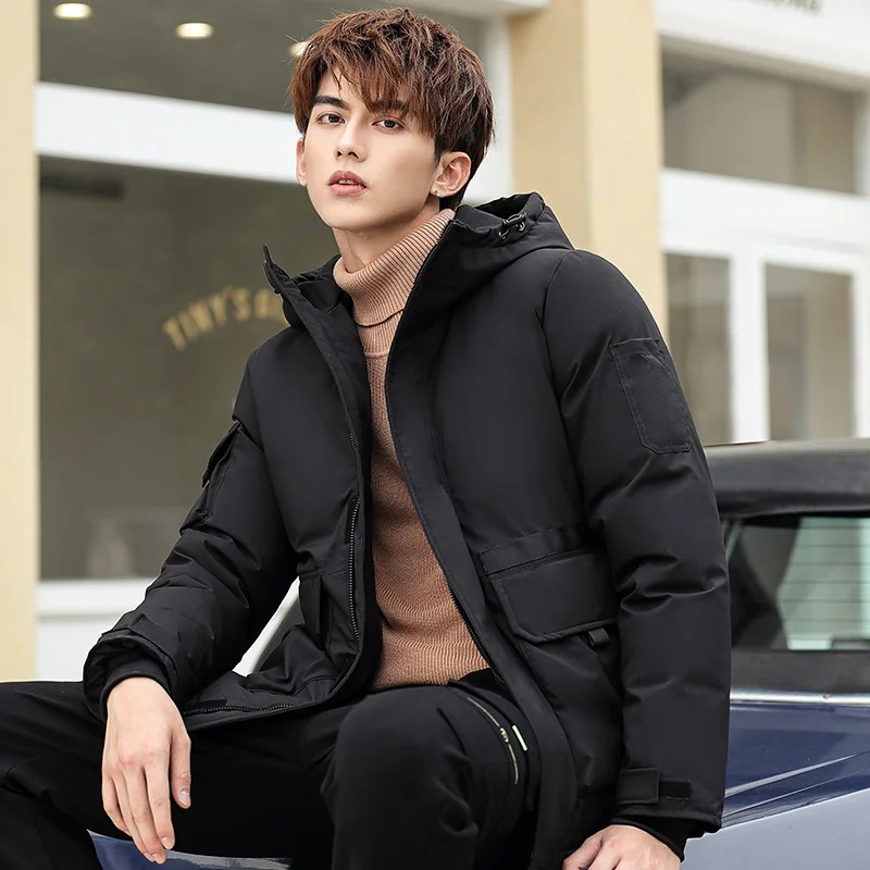 Couple  winter jacket 90% white duck down coat hooded down jacket glossy color clothing thick warm men and women loose coat