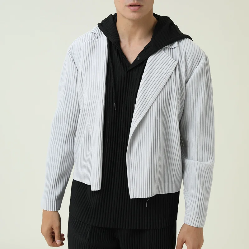 

IEFB /men's wear pleated coat short autumn new casual suit long sleeve handsome big size fold notched collar blazers Y3841 D213