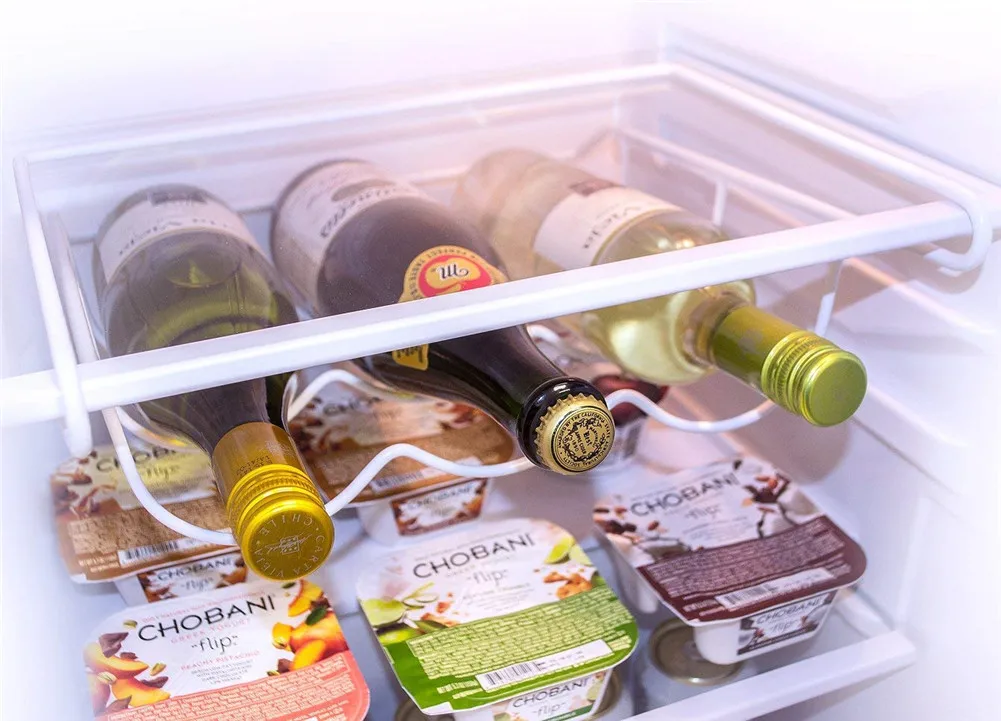 

Fridge Wine Rack- Refrigerator Bottle Rack Holds 3 Bottles Beer Holder Bottle Holder Fit Most Fridges, Iron Place Holder