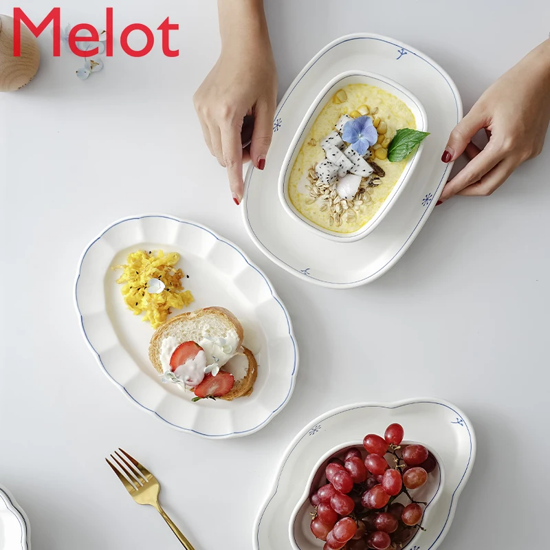 

Hand-Painted Personalized Household Ceramic Plates Set Combination Creative Dinner Plate Fish Dish Snack Plate and Bowl